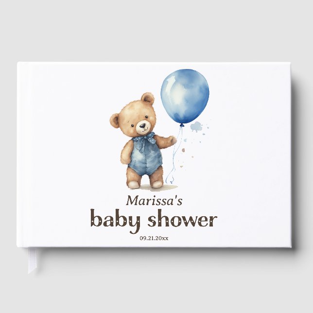 Teddy Bear Baby Boy Shower Guest Book (Front)