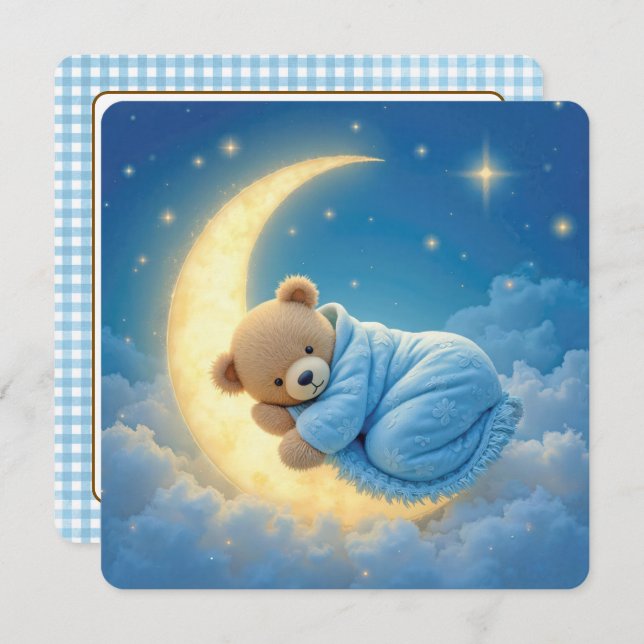 Teddy Bear Baby Boy Shower Invitation (Front/Back)