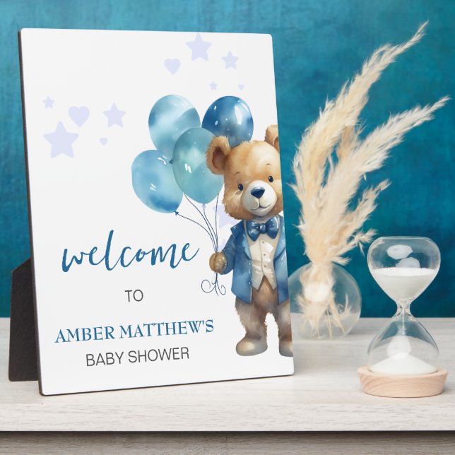 Teddy Bear Baby Boy Shower  Plaque (Side)