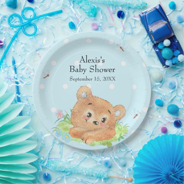 Teddy Bear Baby Boy Theme Paper Plate (Party)