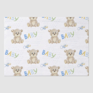 Teddy Bear Baby Boy Watercolor Baby Shower Tissue Paper