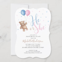 Teddy Bear Baby Gender Reveal Shower Invitation