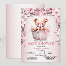 Teddy Bear Baby Girl Pink Flowers Baby Shower 