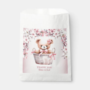 Teddy Bear Baby Girl Pink Flowers Party Elegant Favour Bag