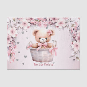Teddy Bear Baby Girl Pink Flowers Party Elegant Tissue Paper