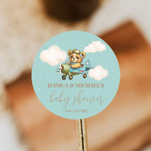 Teddy Bear Baby Pilot Aeroplane Baby Shower Classic Round Sticker