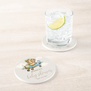 Teddy Bear Baby Pilot Aeroplane Baby Shower Coaster