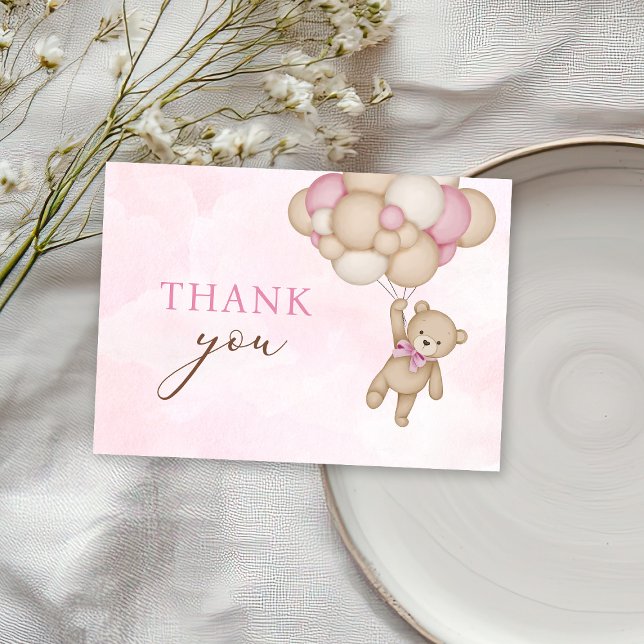 Teddy Bear Baby Pink Thank You Card (Creator Uploaded)