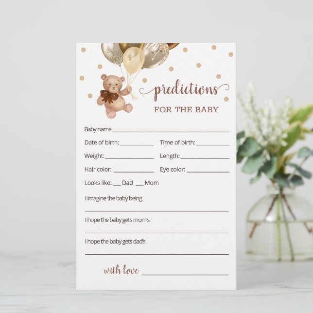 Teddy Bear Baby Predictions Baby Shower (Standing Front)
