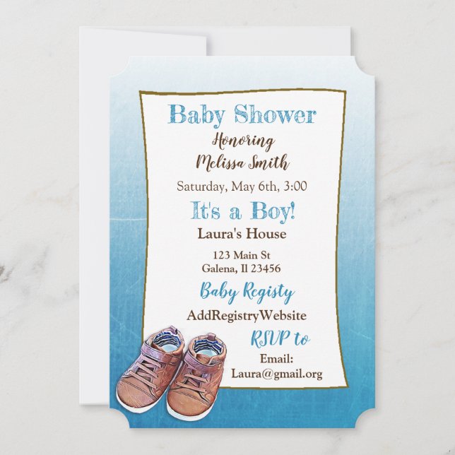 Teddy Bear Baby Shoes Baby Shower Invitations (Front)