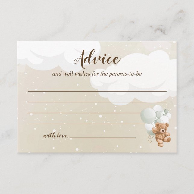 Teddy Bear Baby Shower Advice Cards (Front)