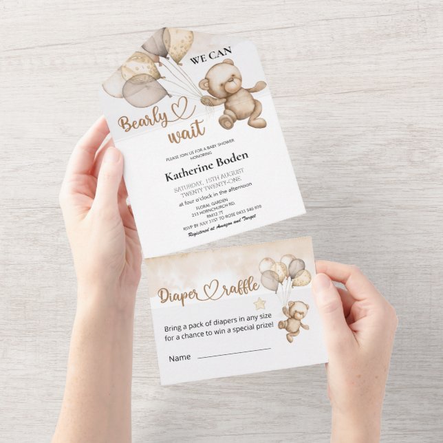 Teddy Bear Baby Shower All In One Invitation (Tearaway)