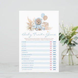 Teddy Bear Baby Shower Baby Traits Game