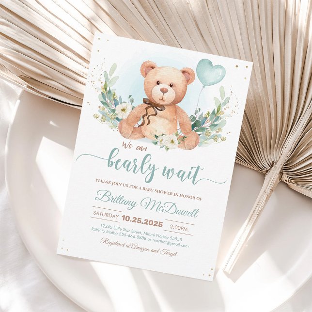 Teddy Bear Baby Shower Bear Balloons Invitations (Creator Uploaded)