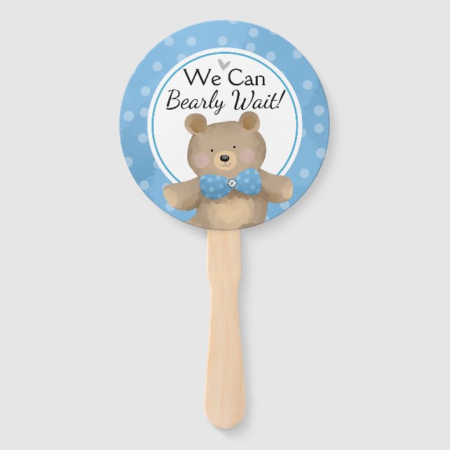 Teddy Bear Baby Shower Bearly Wait Hand Fan (Front)
