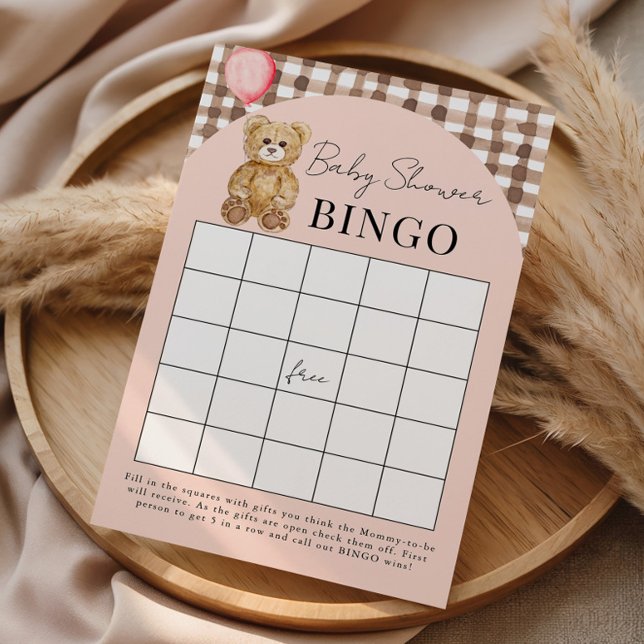 Teddy Bear Baby Shower Blush Pink Bingo Card (Creator Uploaded)