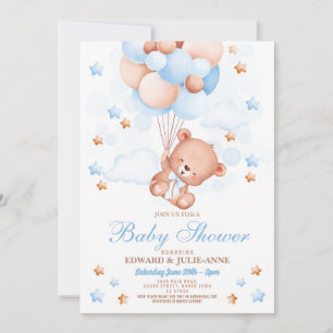 Teddy Bear Baby Shower Boy Blue Party Invitation