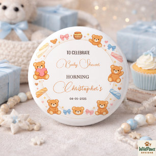 Teddy Bear Baby Shower Boy   Cute Blue Bear 3 Cm Round Badge