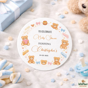 Teddy Bear Baby Shower Boy Cute Blue Bear Classic Round Sticker