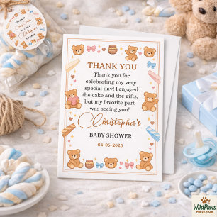 Teddy Bear Baby Shower Boy   Cute Blue Bear Thank You Card