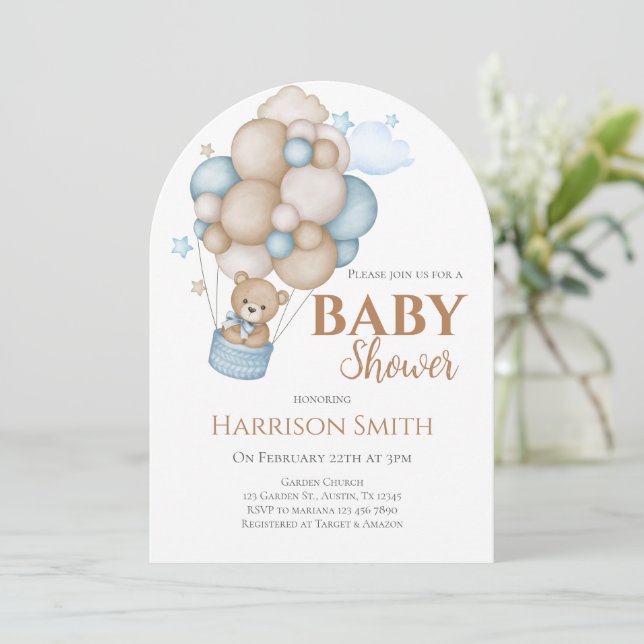 Teddy Bear Baby Shower Boy Invitation (Standing Front)