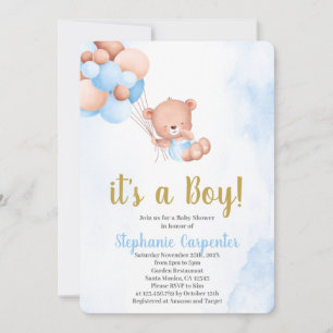 Teddy bear baby Shower Boy Invitation