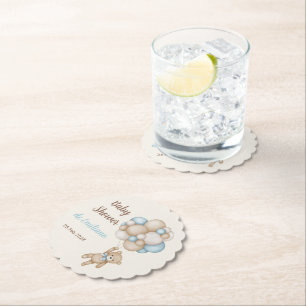 Teddy Bear Baby Shower Boy Paper Coaster