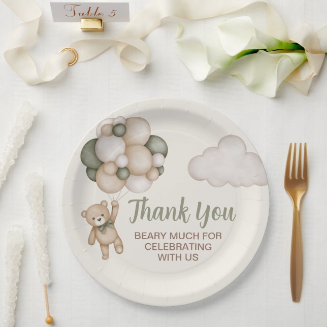 Teddy Bear Baby Shower Boy Paper Plate (Wedding)