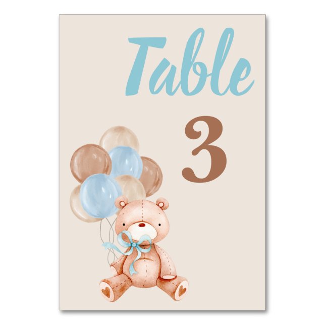 Teddy Bear Baby Shower Boy  Table Number (Front)