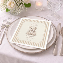 Teddy Bear Baby Shower Brown Stripes Bearly Wait