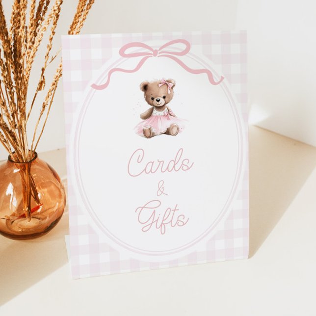 Teddy Bear Baby Shower Cards and Gifts Table Pedestal Sign (Creator Uploaded)