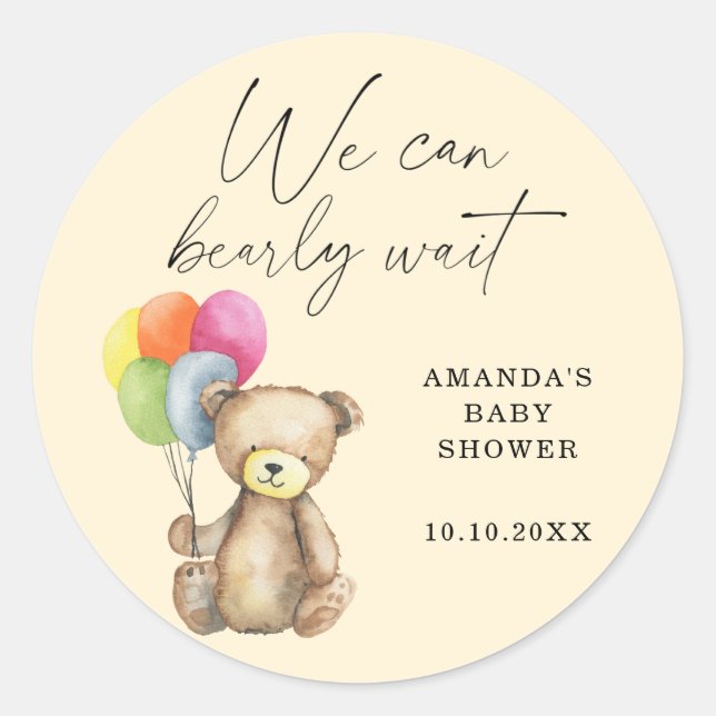 Teddy Bear Baby Shower Classic Round Sticker (Front)