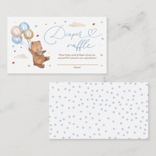 Teddy Bear Baby Shower Diaper Raffle Enclosure Card (Front/Back)