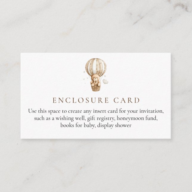 Teddy Bear Baby Shower Enclosure Card (Front)