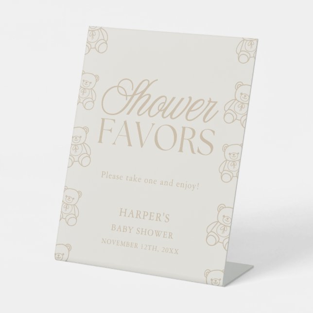 Teddy Bear Baby Shower Favors Pedestal Sign (Front)