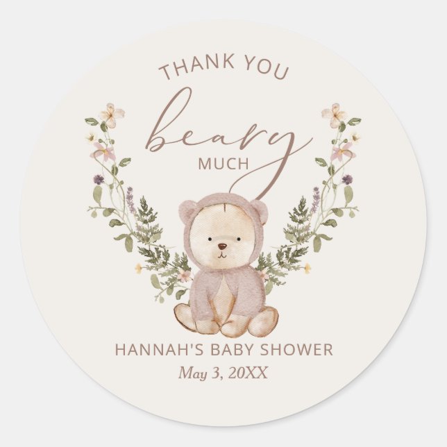 Teddy Bear Baby Shower Favour Classic Round Sticker (Front)