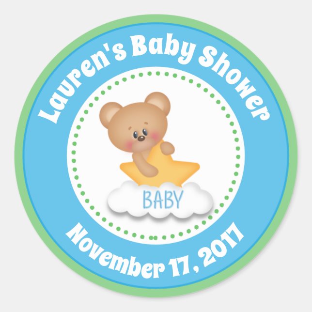 Teddy Bear Baby Shower Favour Stickers Baby Bear (Front)