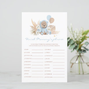 Teddy Bear Baby Shower Finish Mummy's Phrase Game