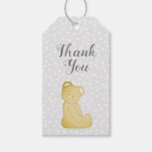 Teddy Bear Baby Shower Gift Tag grey and brown