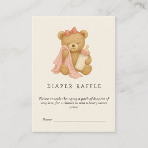 Teddy Bear Baby Shower Girl Diaper Raffle Enclosure Card