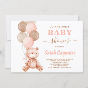 Teddy Bear Baby Shower Girl Invitation