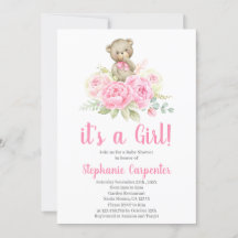 Teddy Bear Baby Shower Girl Invitation