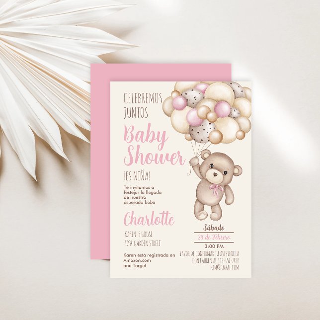 Teddy Bear Baby Shower Girl Spanish Invitation (Creator Uploaded)