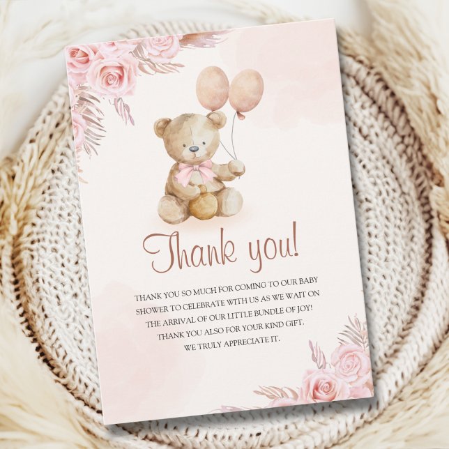 Teddy Bear Baby Shower Girl Thank You Card (Creator Uploaded)