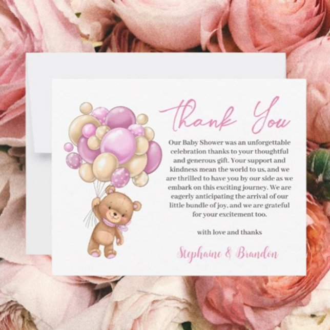 Teddy Bear baby Shower Girl thank you Holiday Card (Express heartfelt gratitude with a charming teddy bear! )