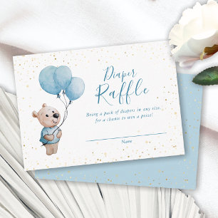 Teddy Bear Baby Shower Gold & Blue Diaper Raffle Enclosure Card