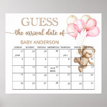 Teddy Bear Baby Shower Guess Due Date Calendar Po