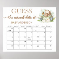 Teddy Bear Baby Shower Guess Due Date Calendar