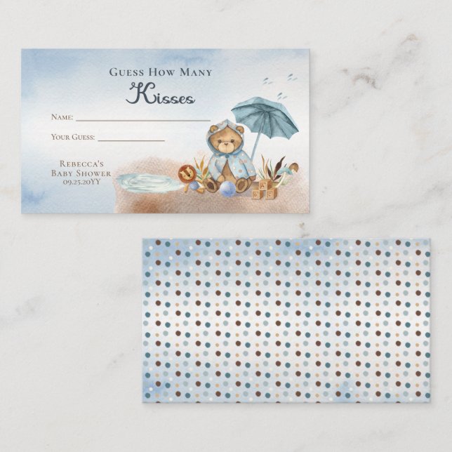 Teddy Bear Baby Shower Guess How Many Kisses Enclosure Card (Front/Back)