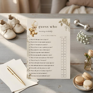 Teddy Bear Baby Shower Guess Who Game, Neutral Be Invitation